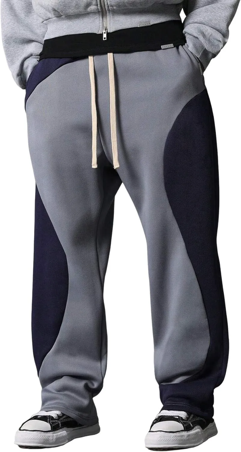 ZAFUL Men's Baggy Sweatpants Color Block Irregular Patchwork Drawstring Sweatpants Casual Wide Leg Lounge Pants