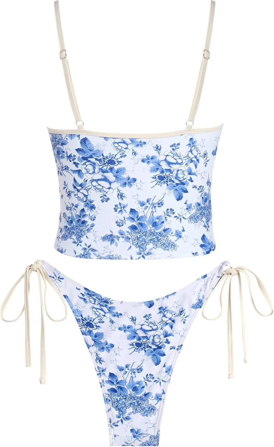 ZAFUL Tankini Swimsuits for Women Tie Front Tummy Control Spliced Ruffles Bikini Sets Two Piece Bathing Suits