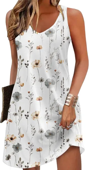 Zeagoo Womens Summer Dress 2025 Loose V Neck Sleeveless Sundresses Swimsuit Coverup with Pockets Floral Tank Dresses