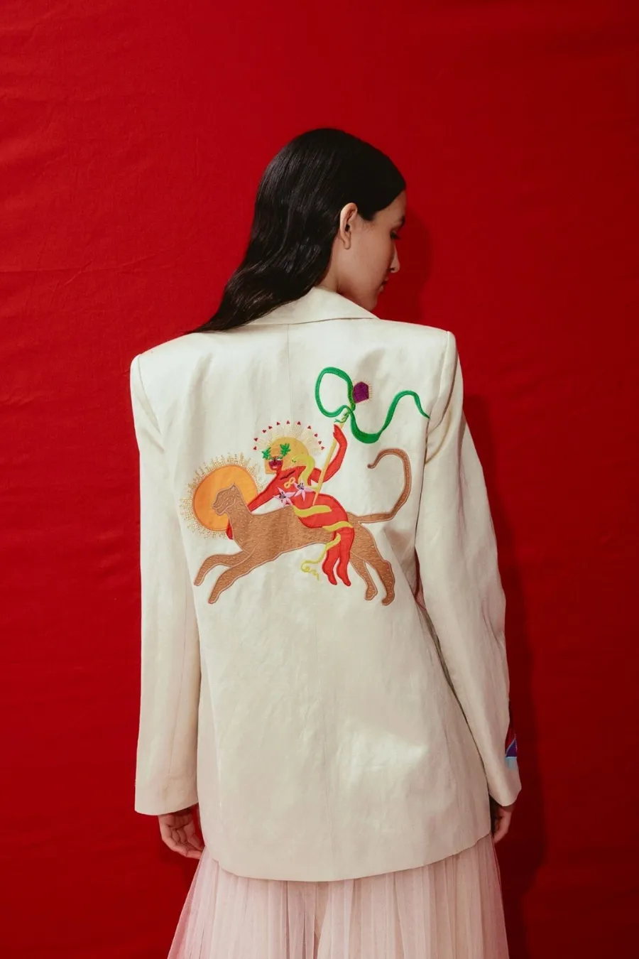 Zelda Embroidered Blazer Champagne