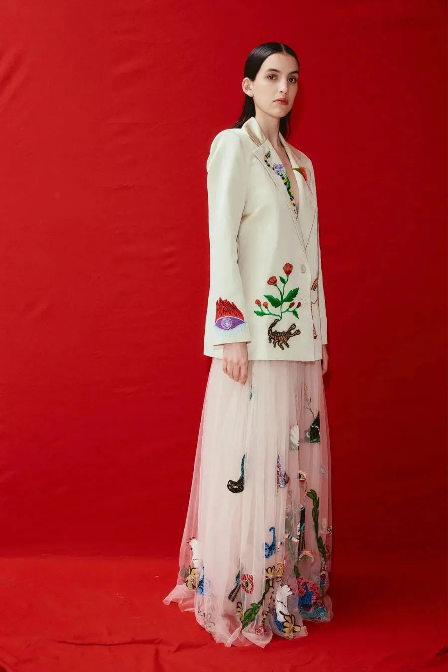 Zelda Embroidered Blazer Champagne